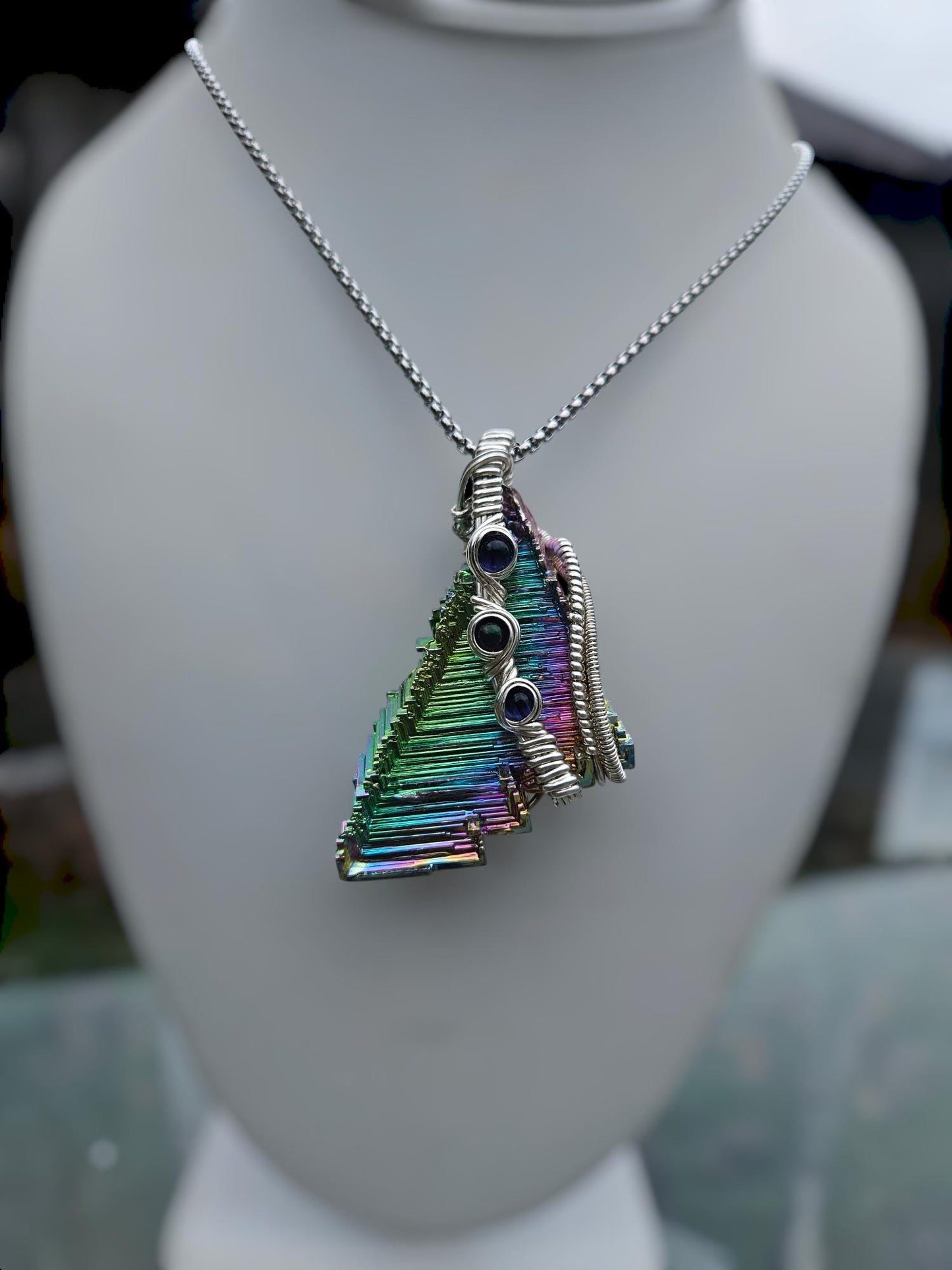 Sterling Bismuth Pendant with Iolite and Opal Accents