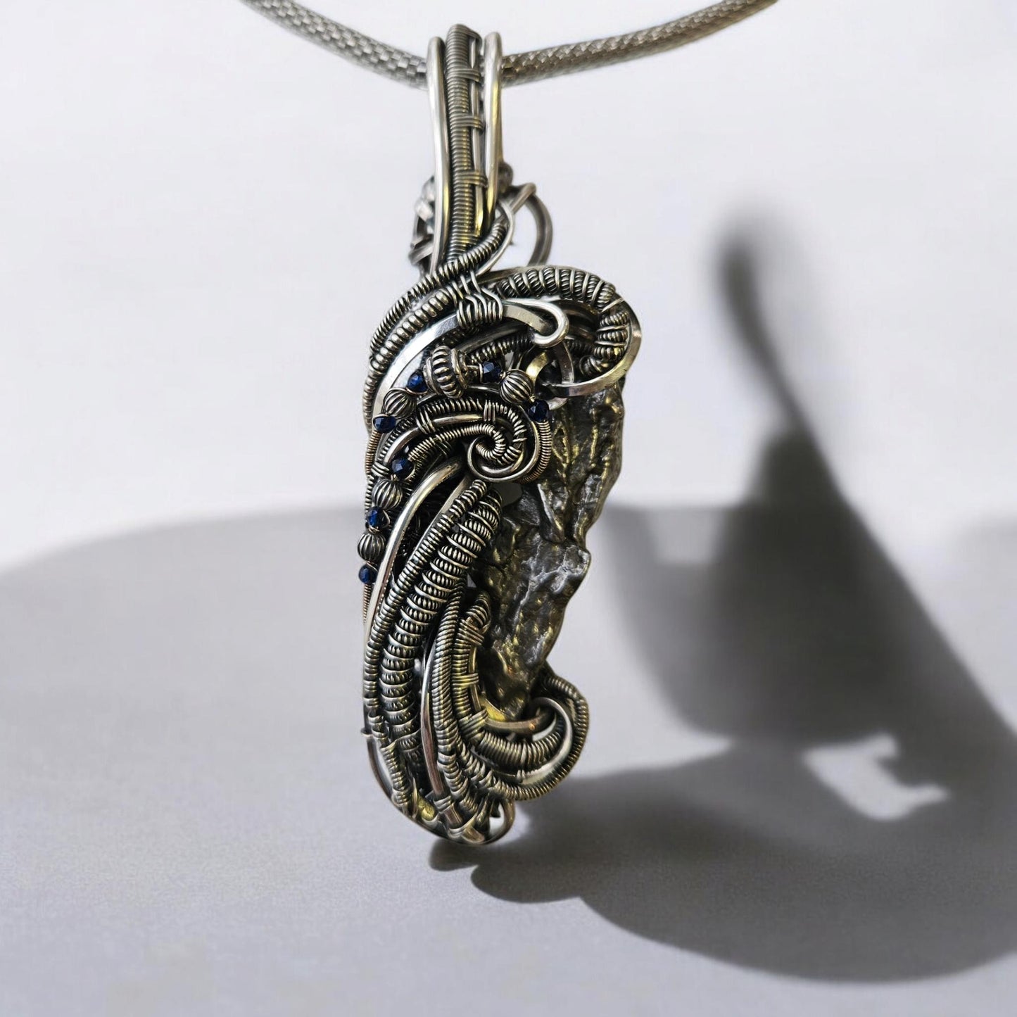Elvish Sterling Wrapped Campos Meteorite with Sapphires