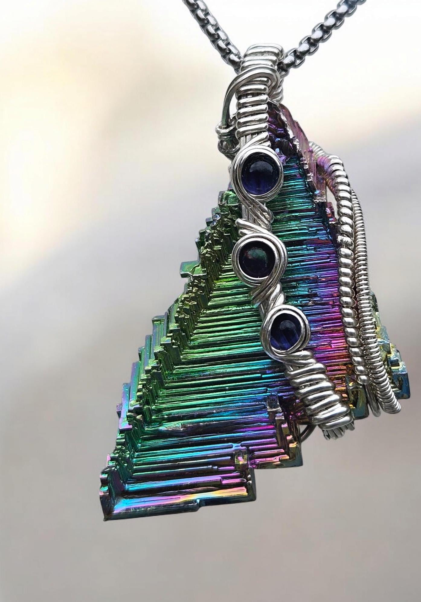 Sterling Bismuth Pendant with Iolite and Opal Accents