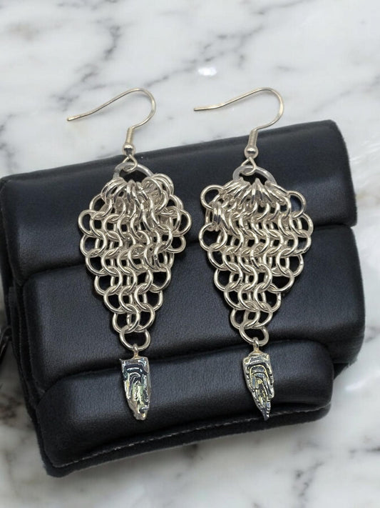 Silver Chain Maille Bismuth Crystal Earrings