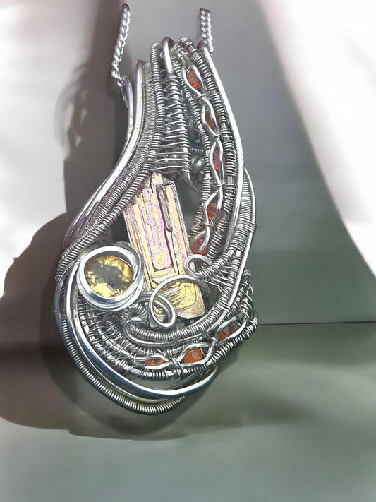 Bismuth, Citrine, and Carnelian in Sterling