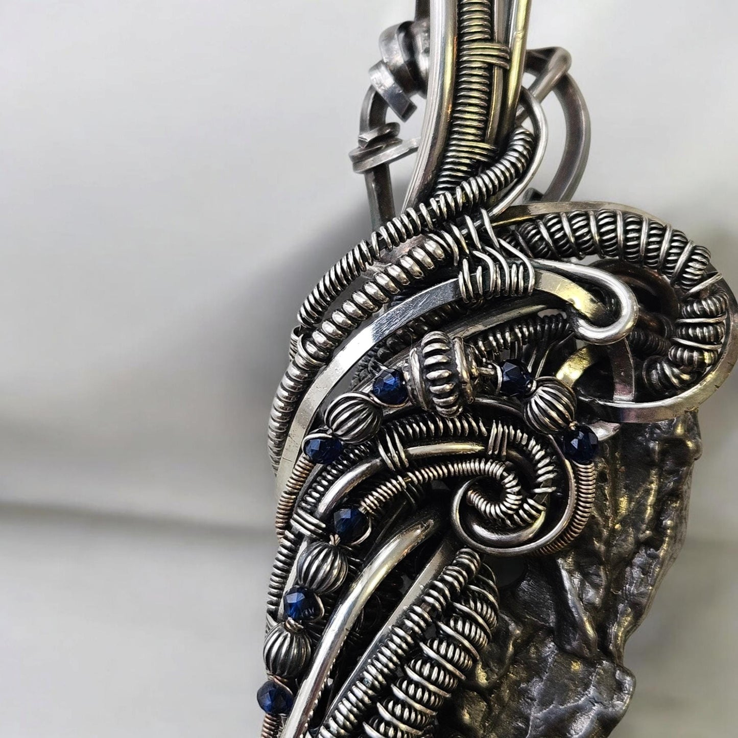 Elvish Sterling Wrapped Campos Meteorite with Sapphires