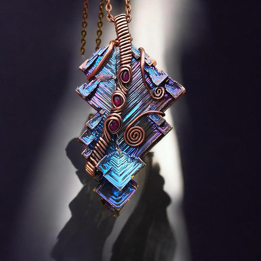 Copper Bismuth Pendant with Rubies