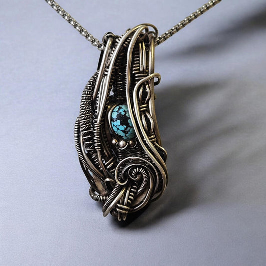 Kingman Turquoise and Black Spinels wrapped in Sterling Silver