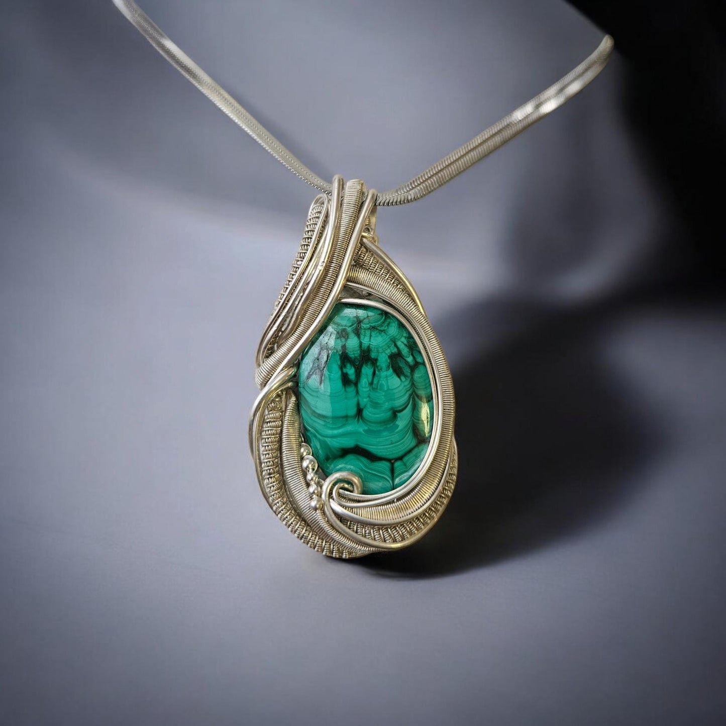 Malachite Sterling Wrapped Pendant