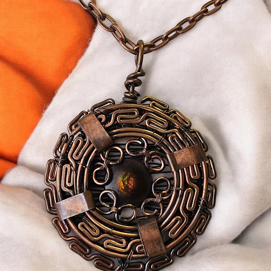 Copper Medallion with Fire Agate